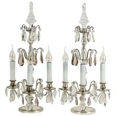 Pair of Silver Plate Girandole Lamps Attributed to Maison Baguès, circa 1940