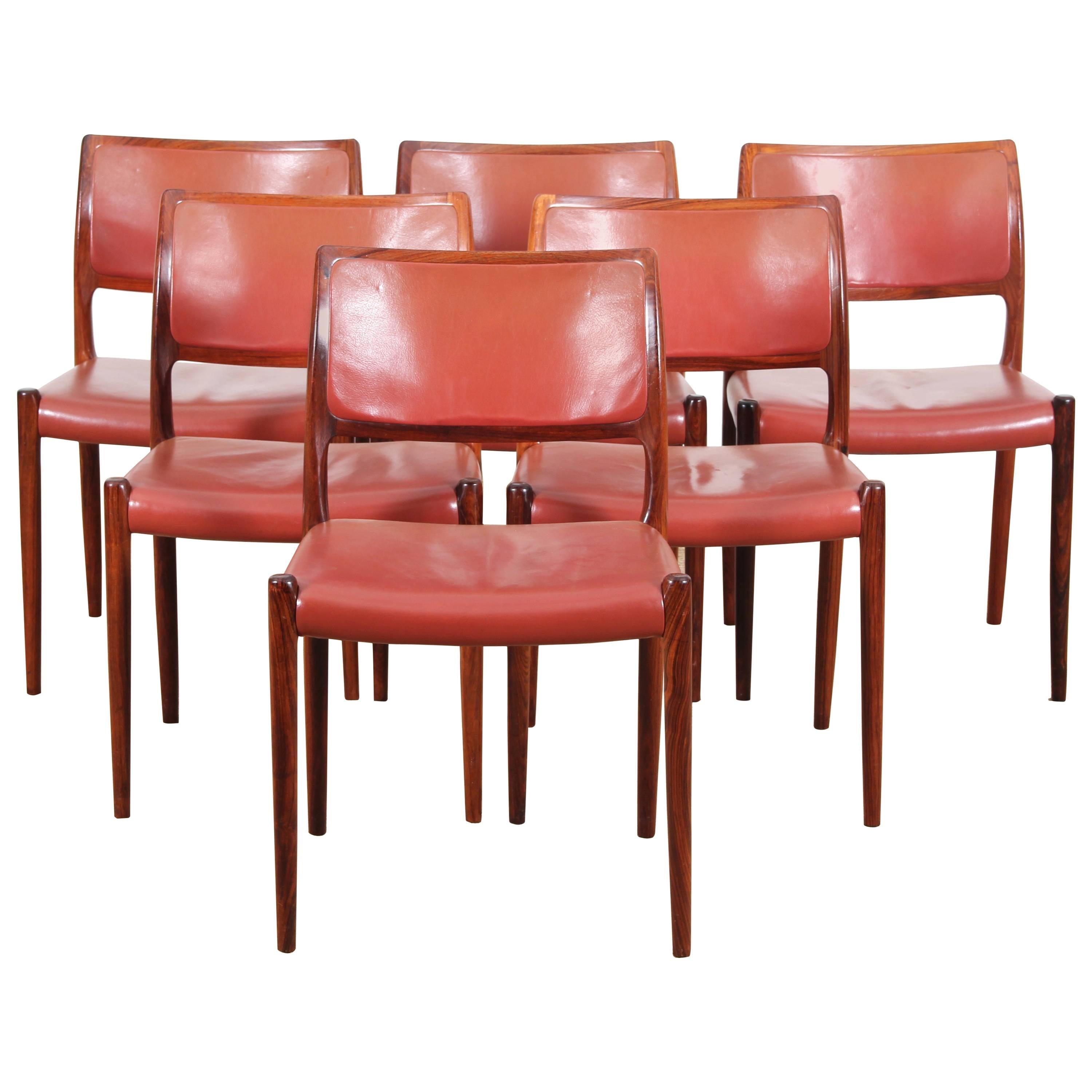 Mid-Century Danish Set of Six Chairs in Rosewood by Niels Møller