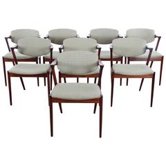 Mid-Century Danish Set of Eight Kai Kristiansen Rosewood Chairs, Model 42