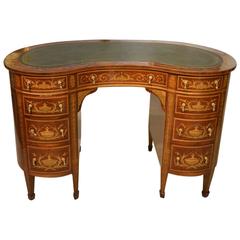 Fine Quality Mahogany Inlaid Late Victorian Period Kidney Shaped Desk