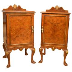 Pair of Fine Quality Figured Walnut George I Style Antique Bedside Cabinets