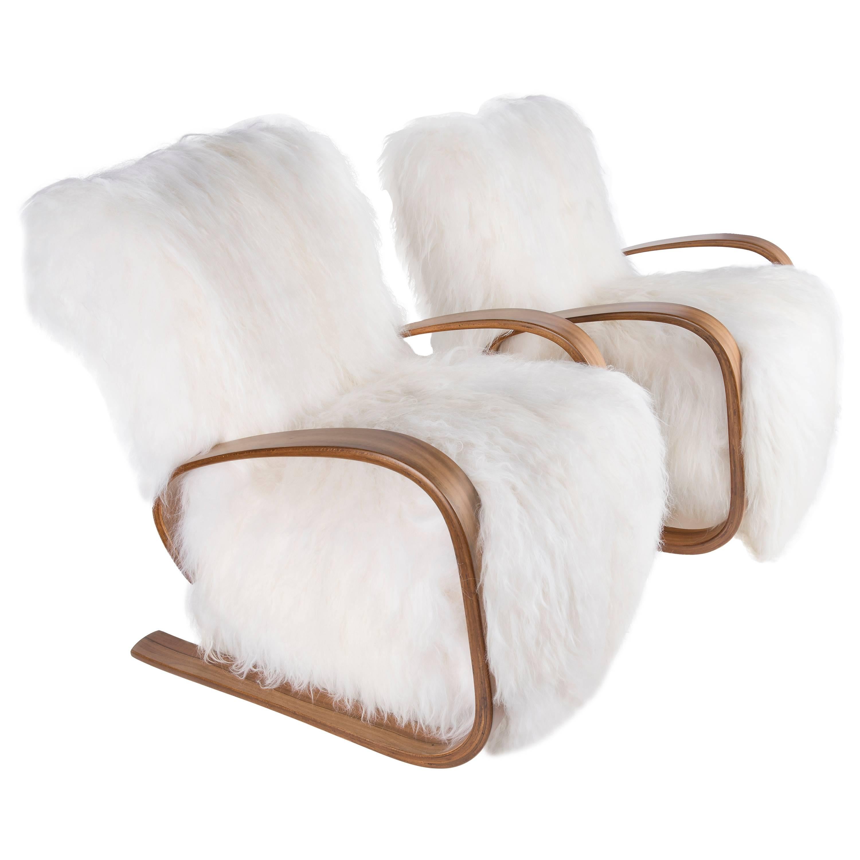 Alvar Aalto Tank Chairs with Mongolian Fur