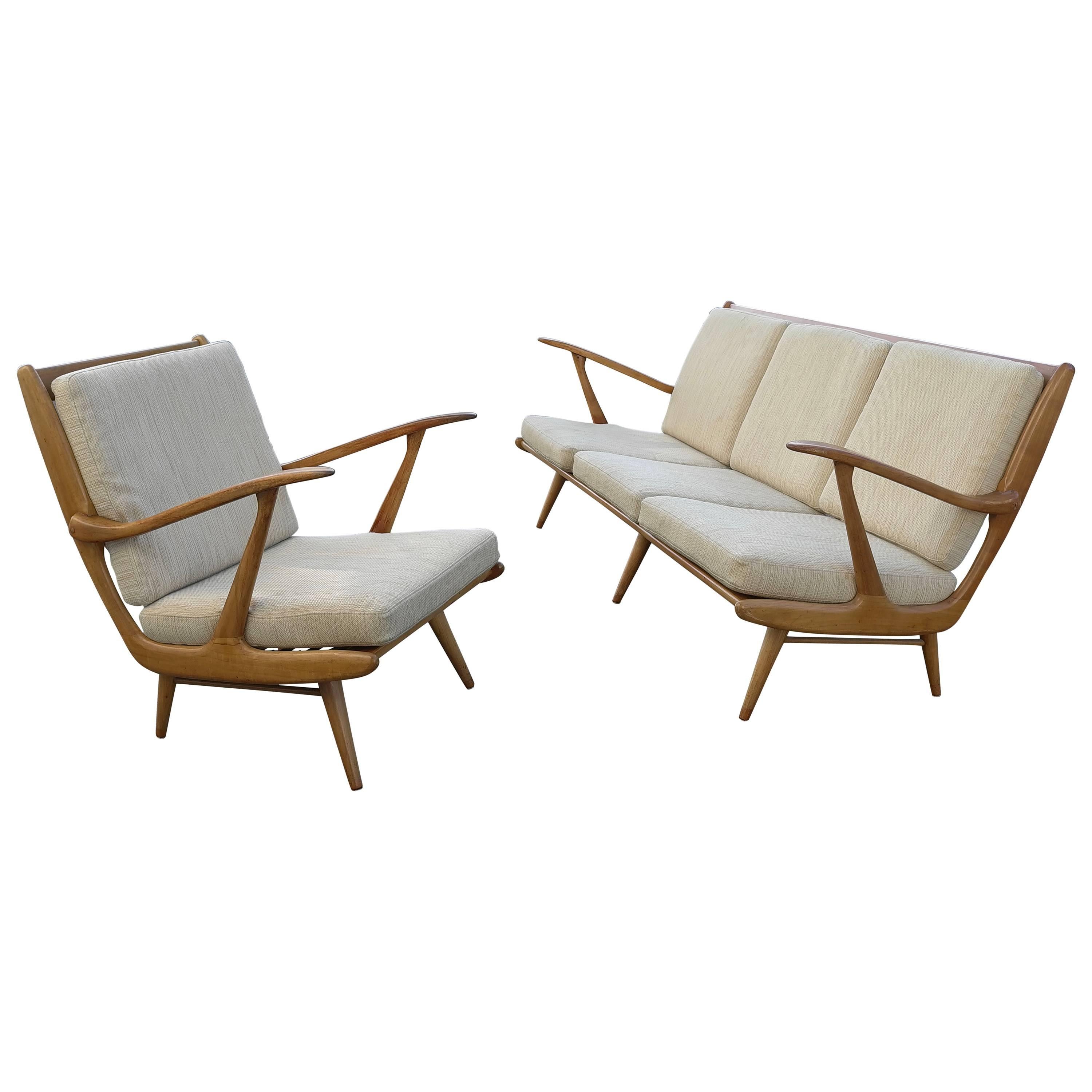 Organic Carlo Mollino Style Sofa with Armchair