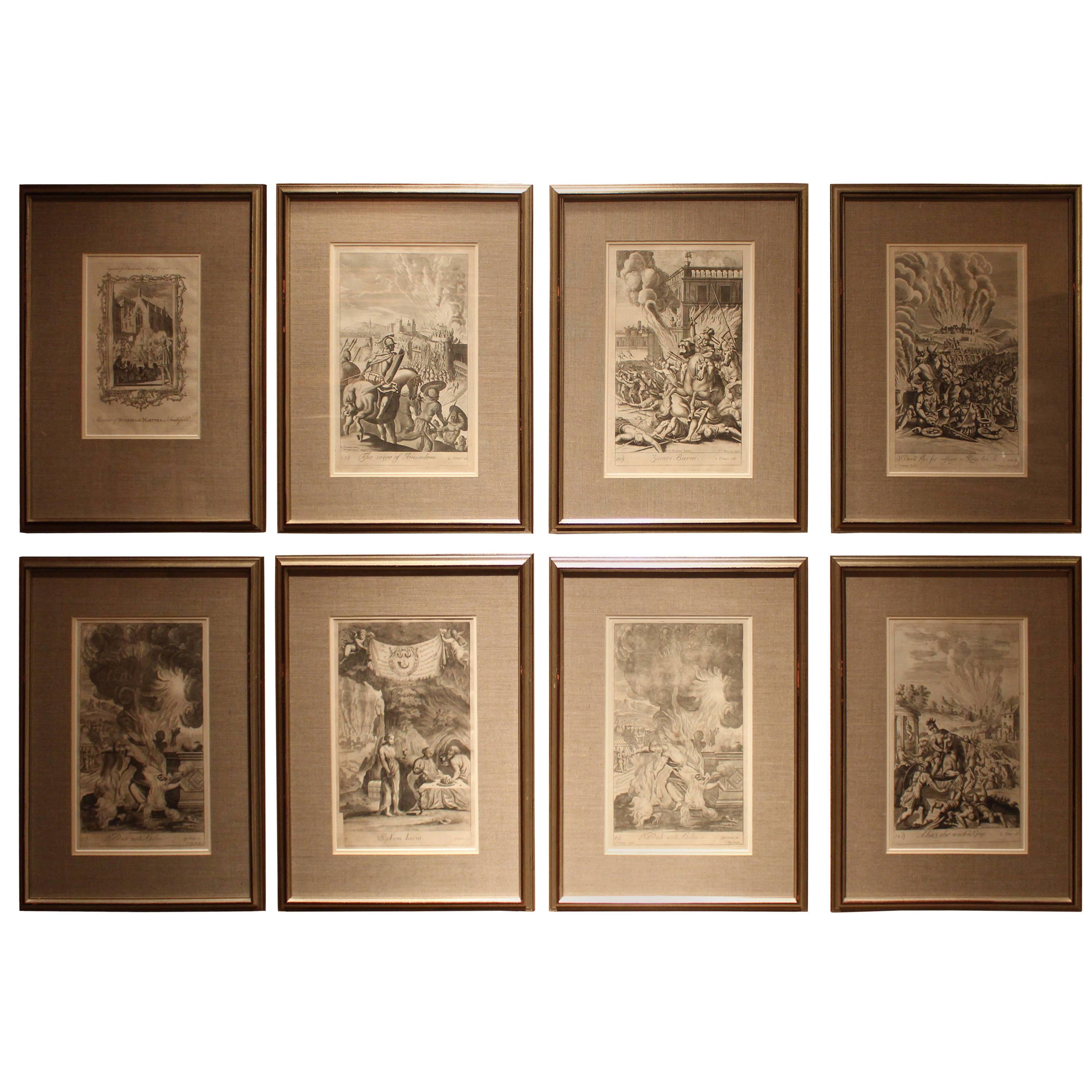 Set of Eight European Fire Related Engravings by G.Freeman Nicely Framed For Sale