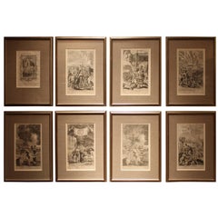 Set of Eight European Fire Related Engravings by G.Freeman Nicely Framed