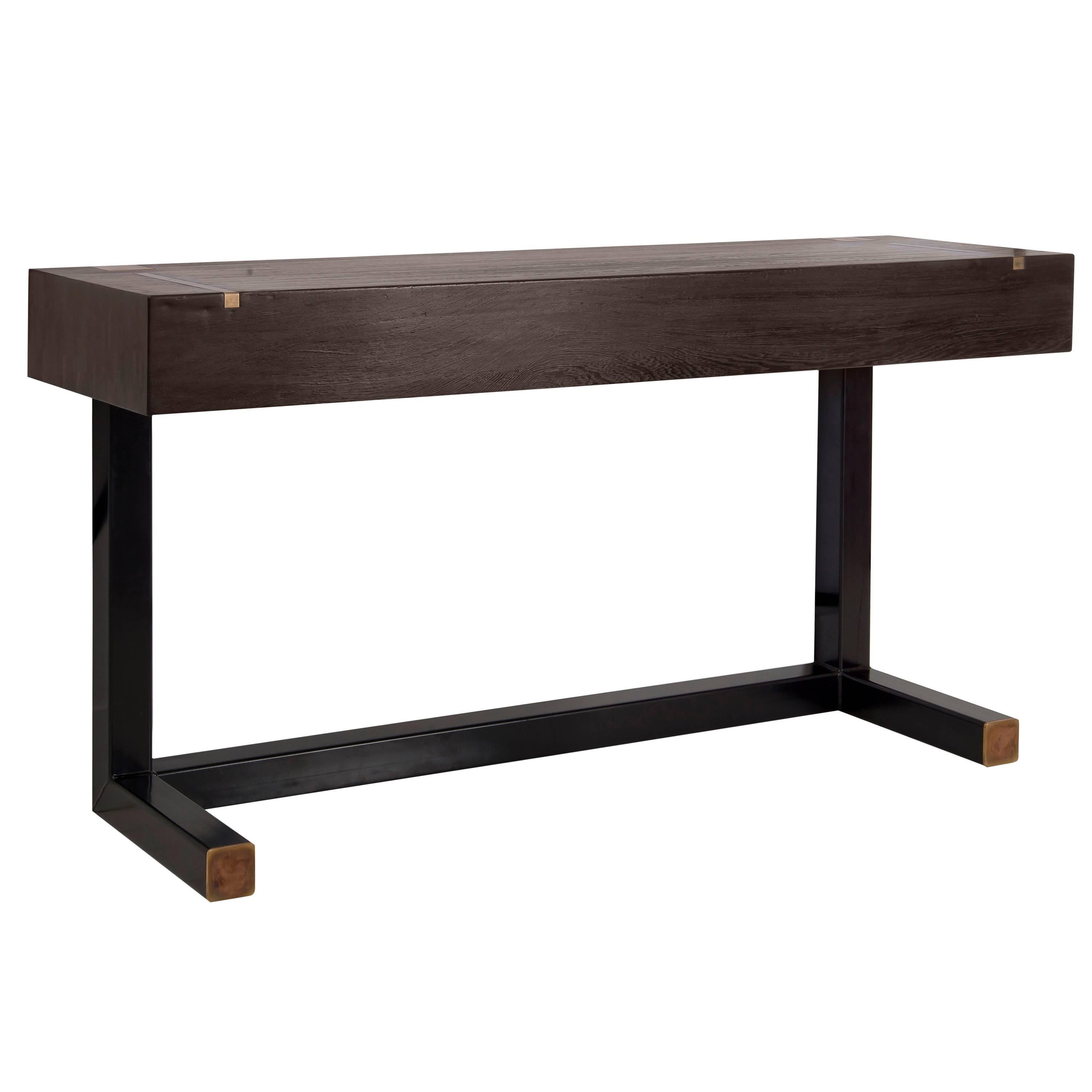 Contemporary Console Table, Using a  J. Wabbes 1960's Wenge End-Grain Wood Top For Sale