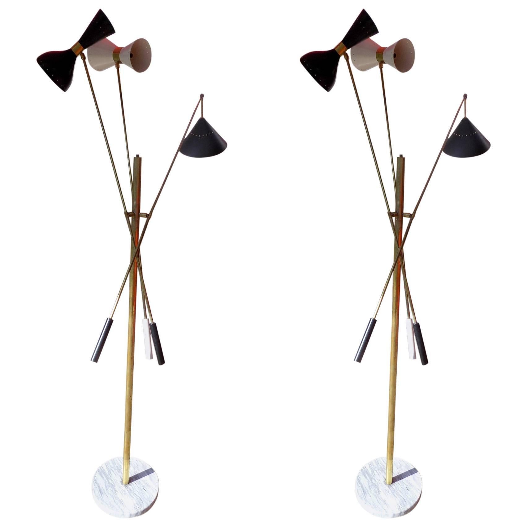 Pair of Italian Floor Lamps, brass and marble