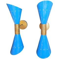 Beautiful Pair of Turquoise Sconces in the Style of Stilnovo