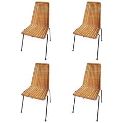 Beautiful Set of Four Italian Wicker Chair, circa 1960