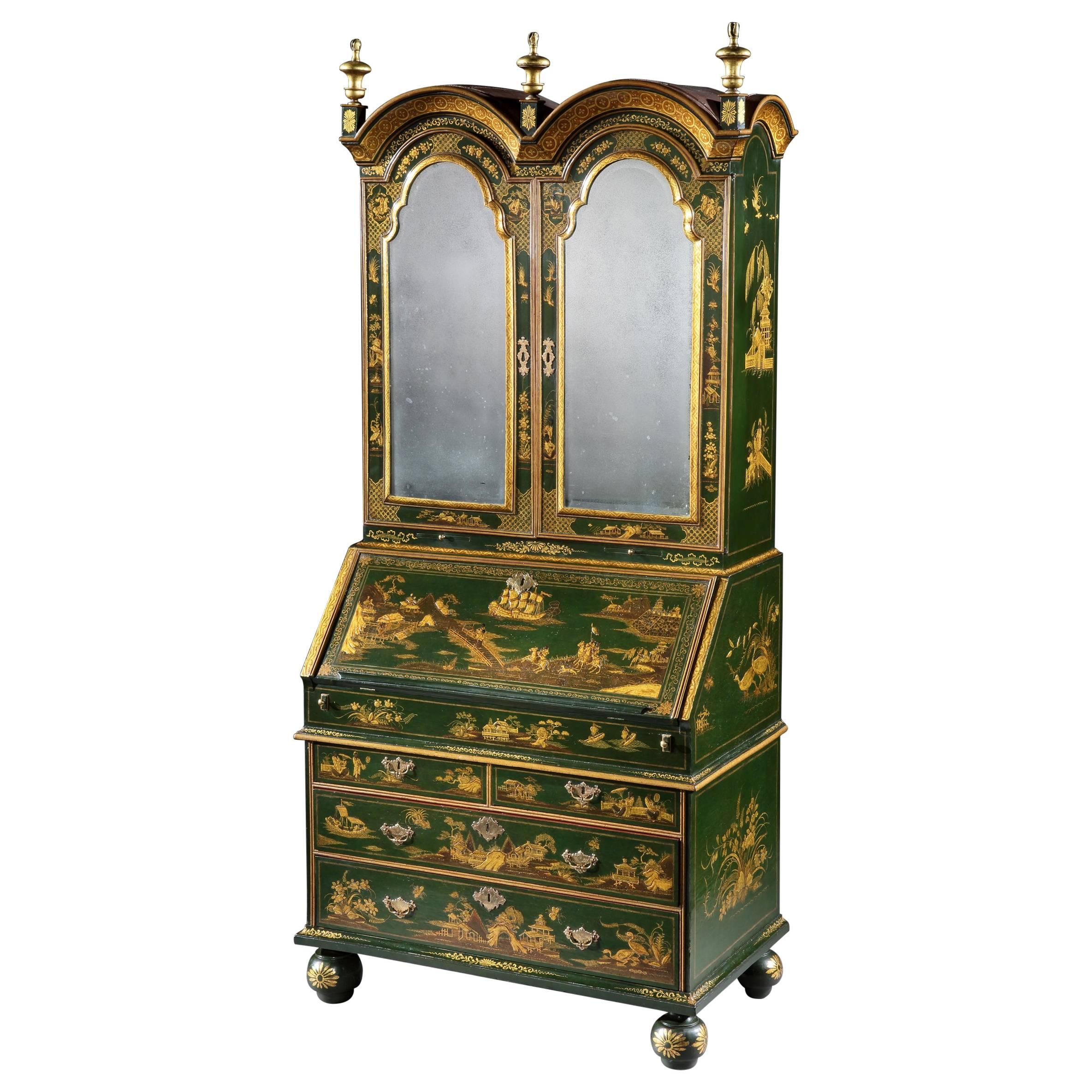 George I Green Japanned Bureau Cabinet Almost Certainly by John Belchier For Sale