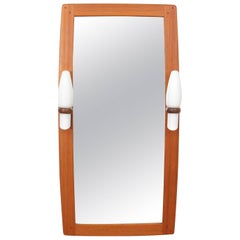 Vintage Mid-Century Modern Mirror in Teak with Opale Lamps