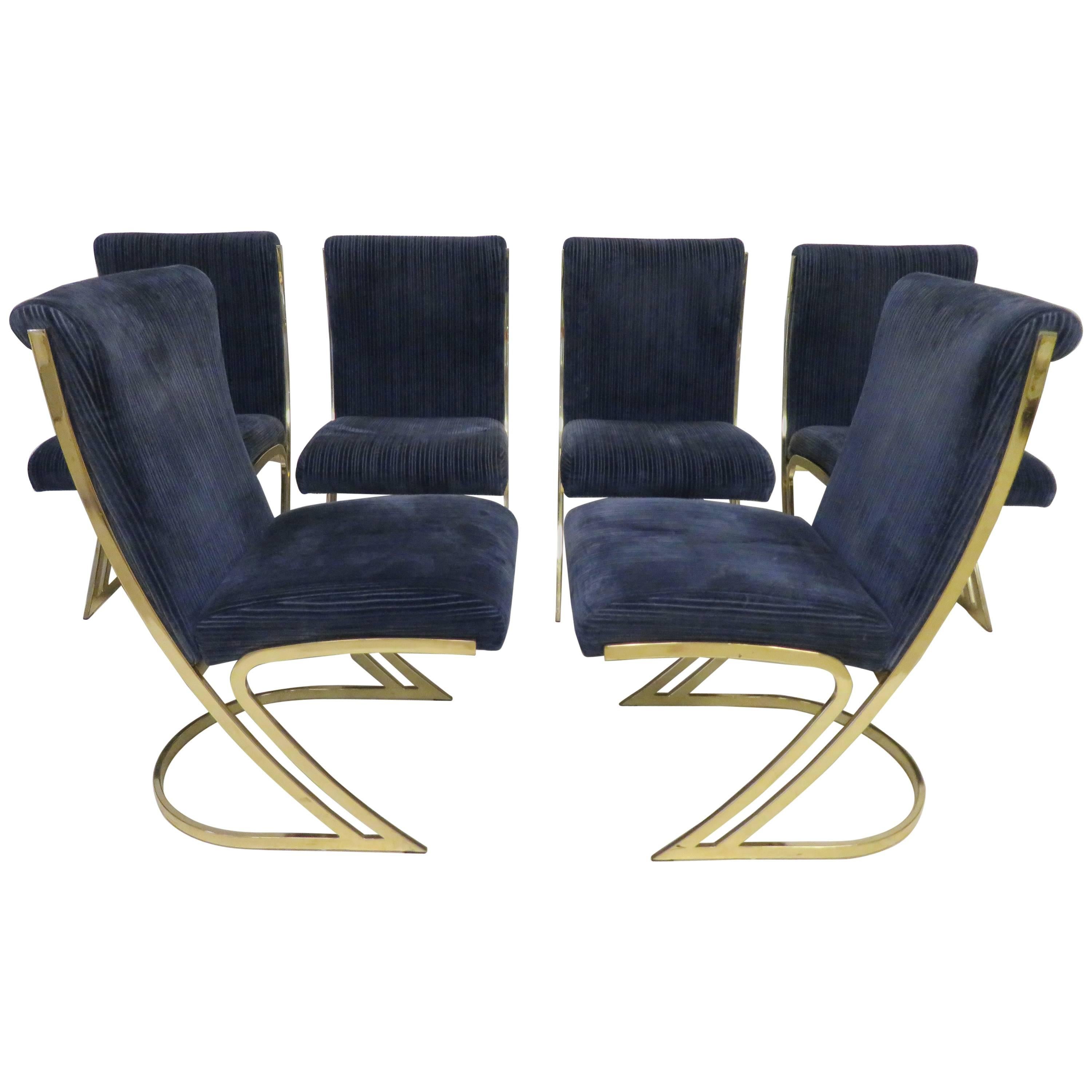 Fabulous Set of Six Pierre Cardin Brass Dining Chairs, Mid-Century Modern