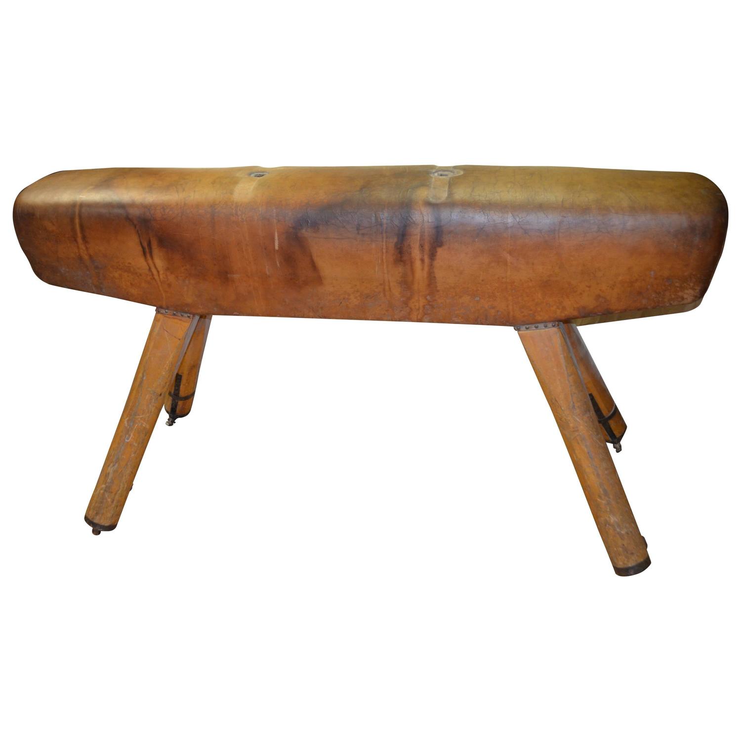 Vintage German Gymnast Leather Pommel Horse For Sale at 1stdibs