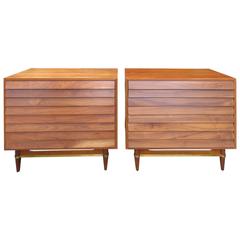 Stunning Pair of American of Martinsville Louvered Bachelors Chests