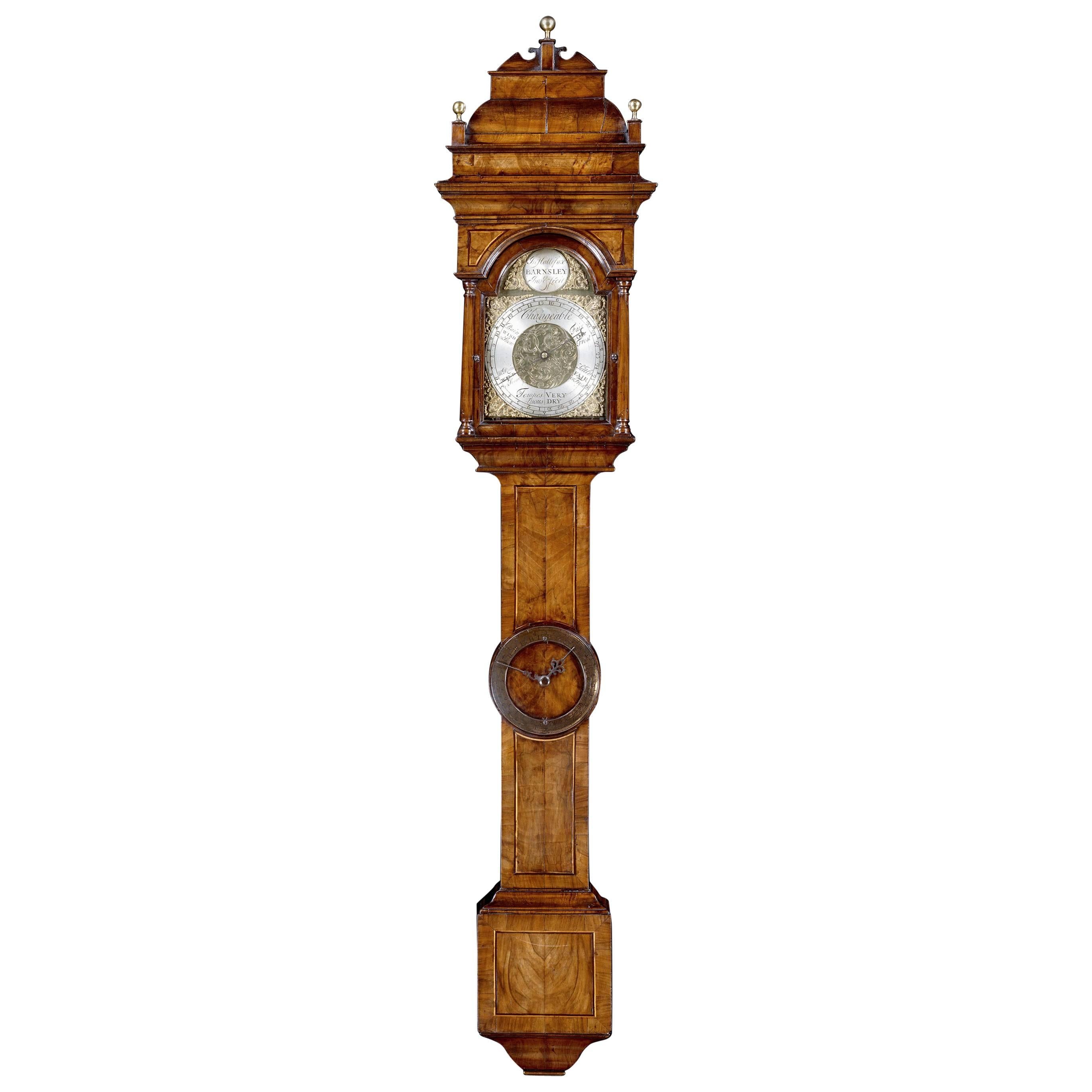 George II Walnut Barometer by John Hallifax of Barnsley For Sale
