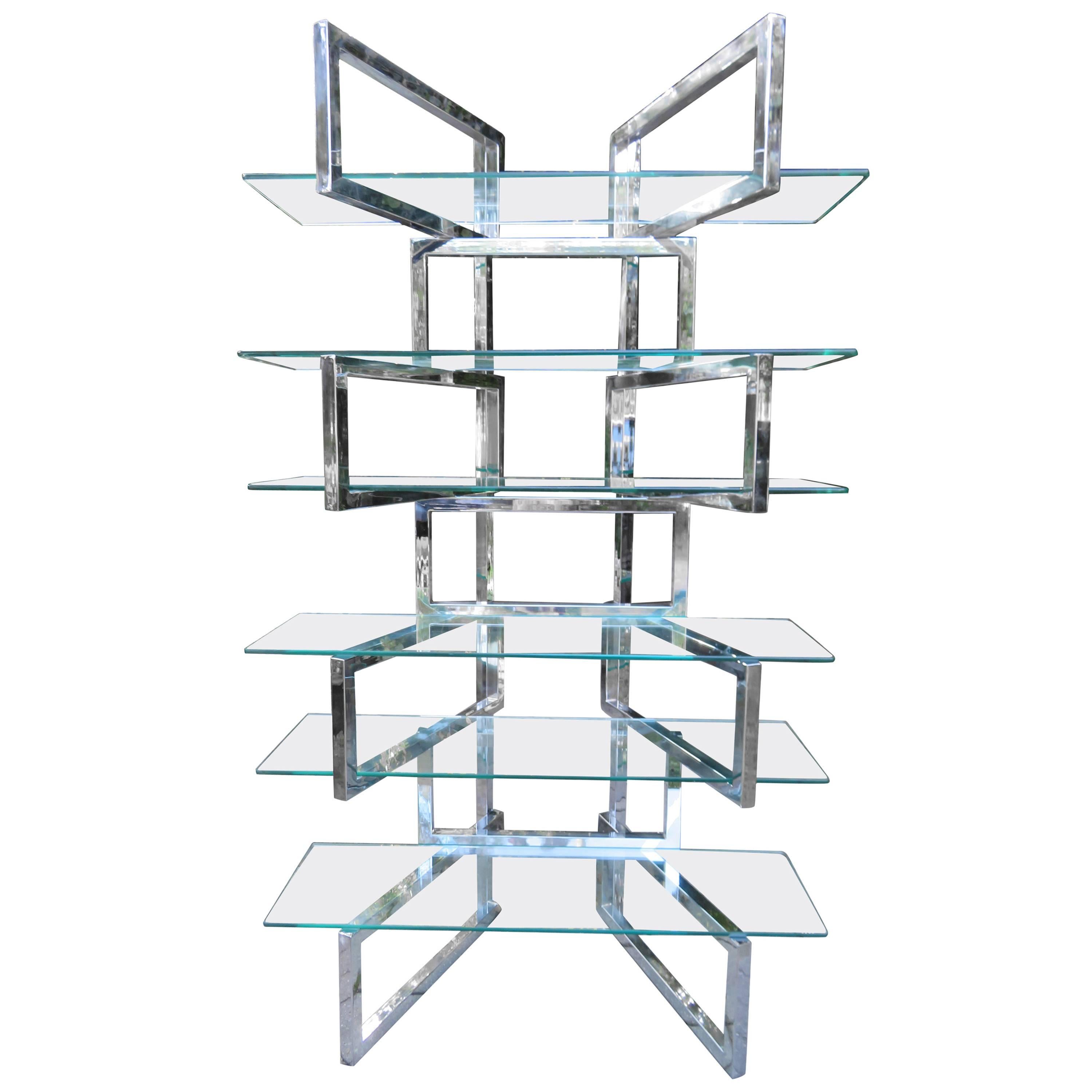 Outrageous Milo Baughman Style Chrome and Glass Butterfly Etagere Mid-Century