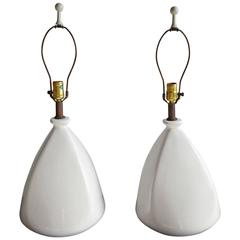 Large Pair of California Modern Architectural White Ceramic Table Lamps