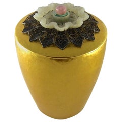 Marie Zimmermann Gilt Covered Cup with Carved and Pierced Antique Jade Finial