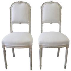 Early 19th Century Pair of Louis XVI Painted and Upholstered Ballroom Chairs
