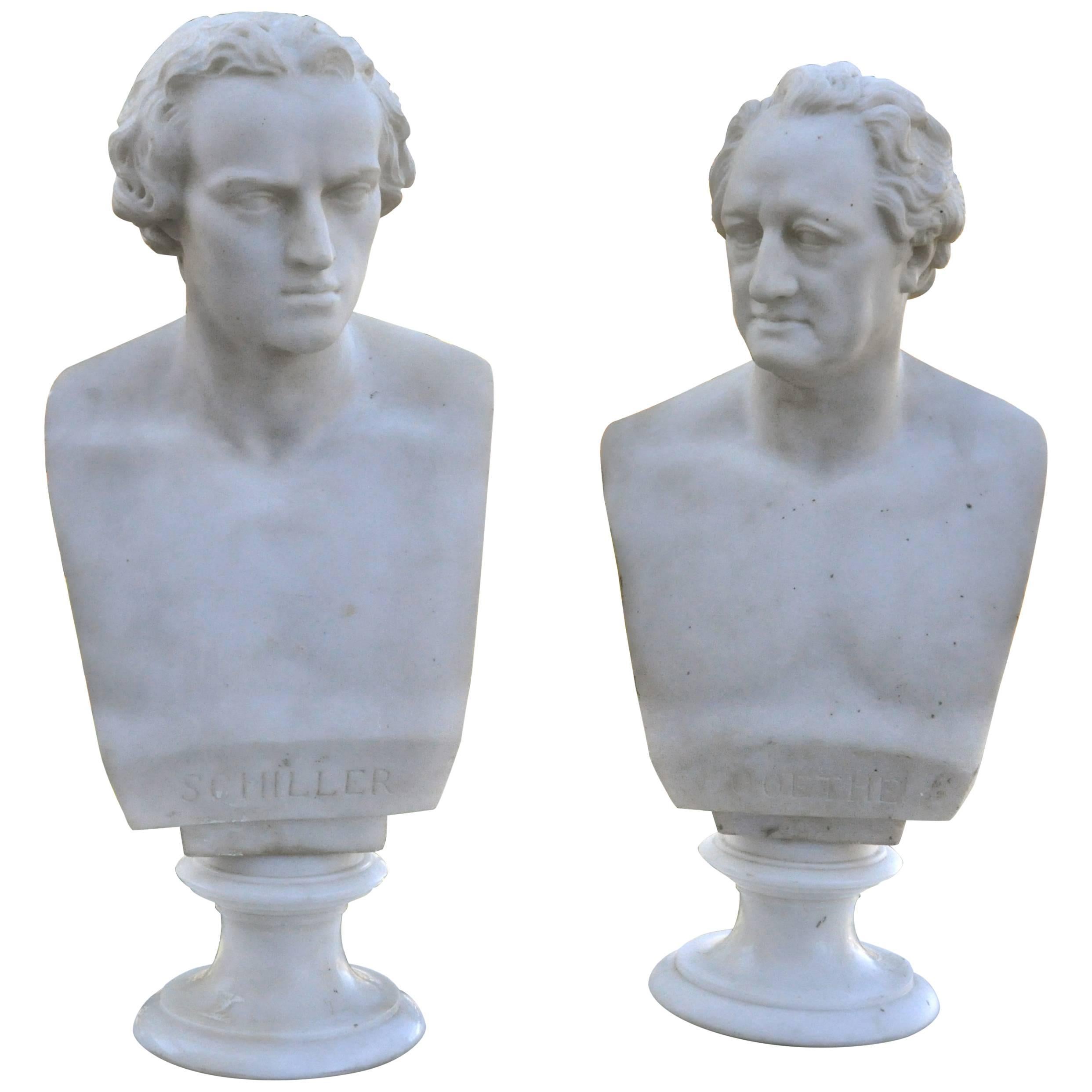 Pair of Mid-19th Century Marble Busts of Schiller and Goethe