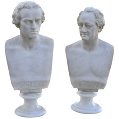 Pair of Mid-19th Century Marble Busts of Schiller and Goethe