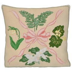 Antique Irish Hand-Stitched Needlepoint Cushion Pillow