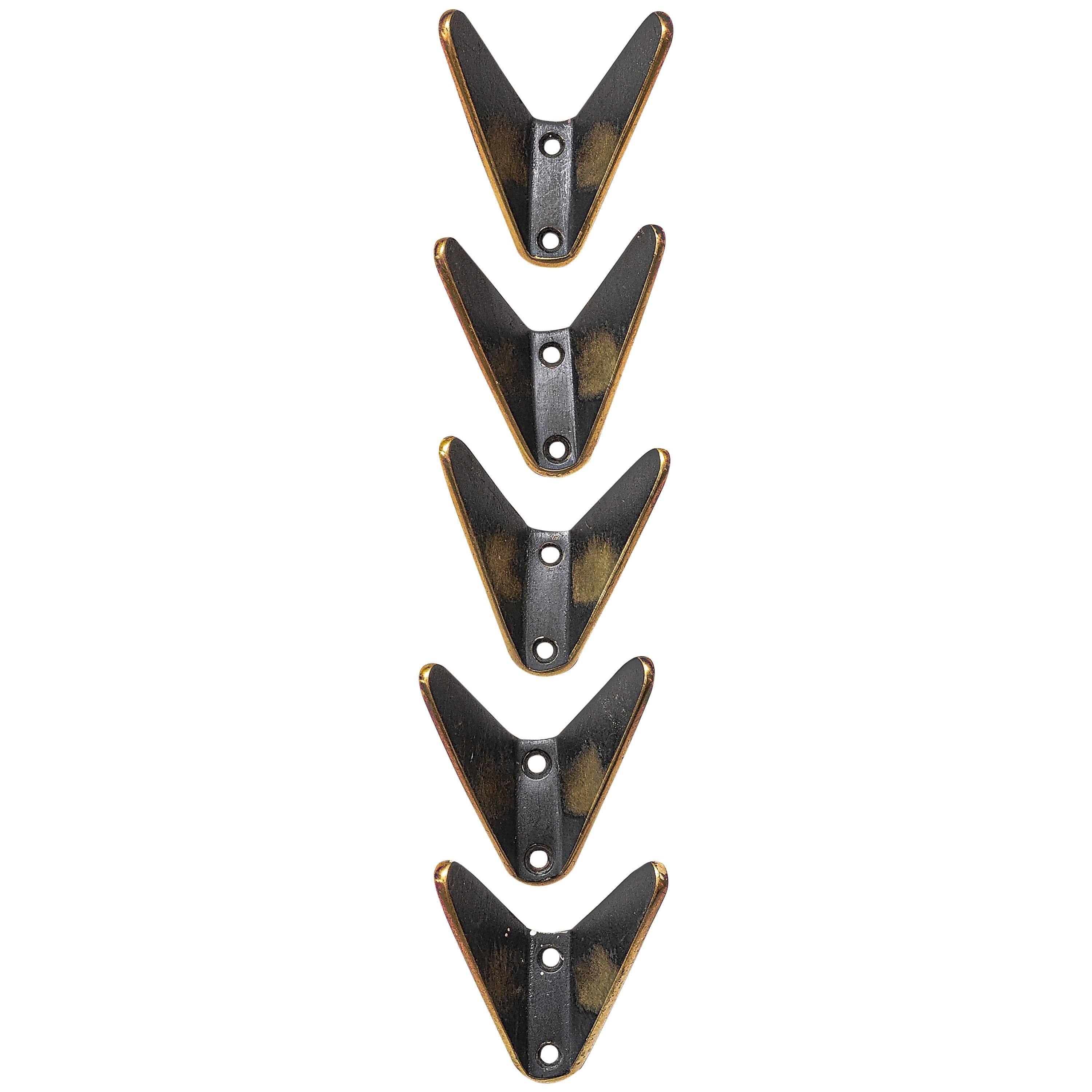 Five Modernist Brass Wall Hooks by Hertha Baller, Vienna, 1950