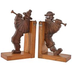 Two Art Deco Bookends Carved, circa 1930s