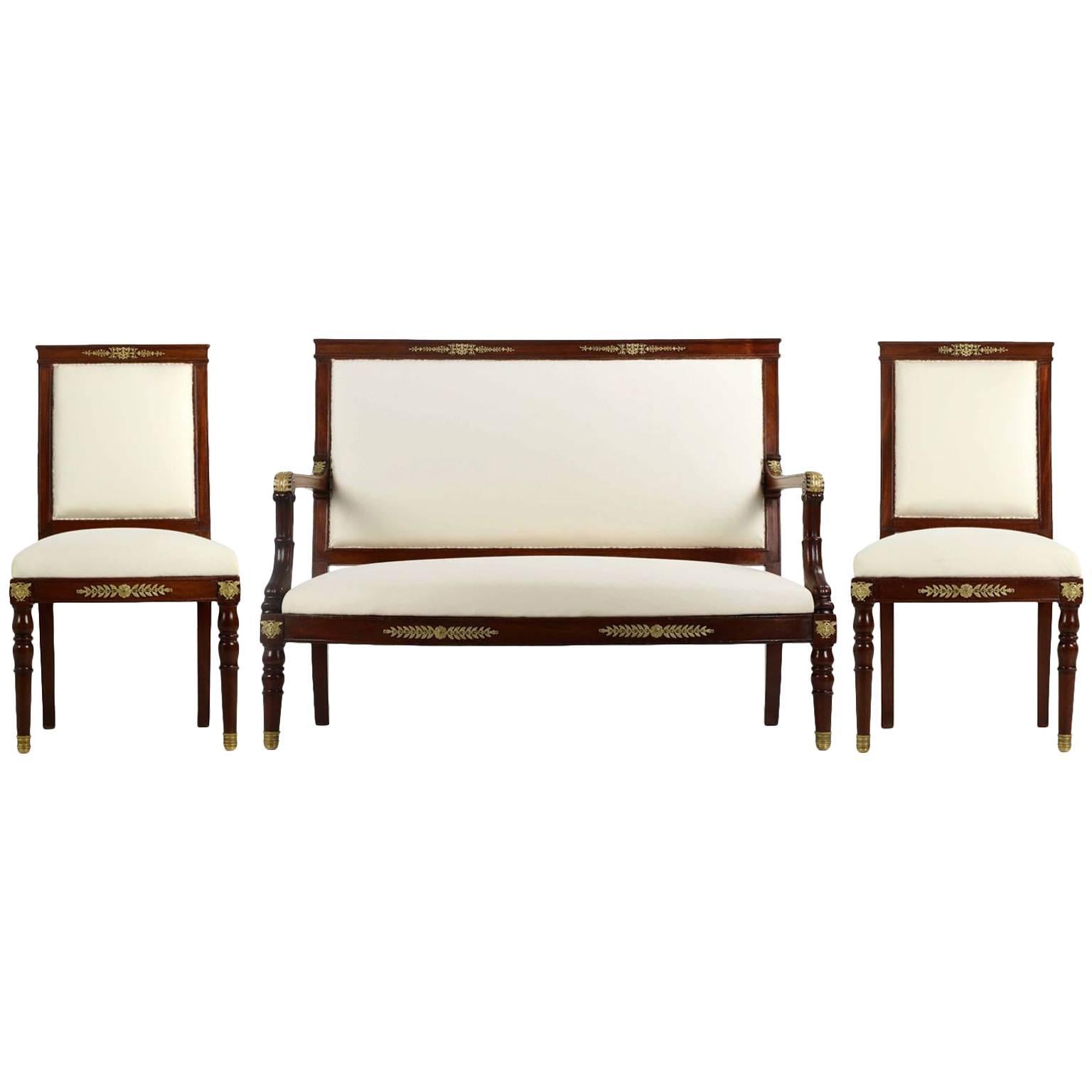 Excellent Three-Piece Salon Suite in Empire Taste with Two Side Chairs