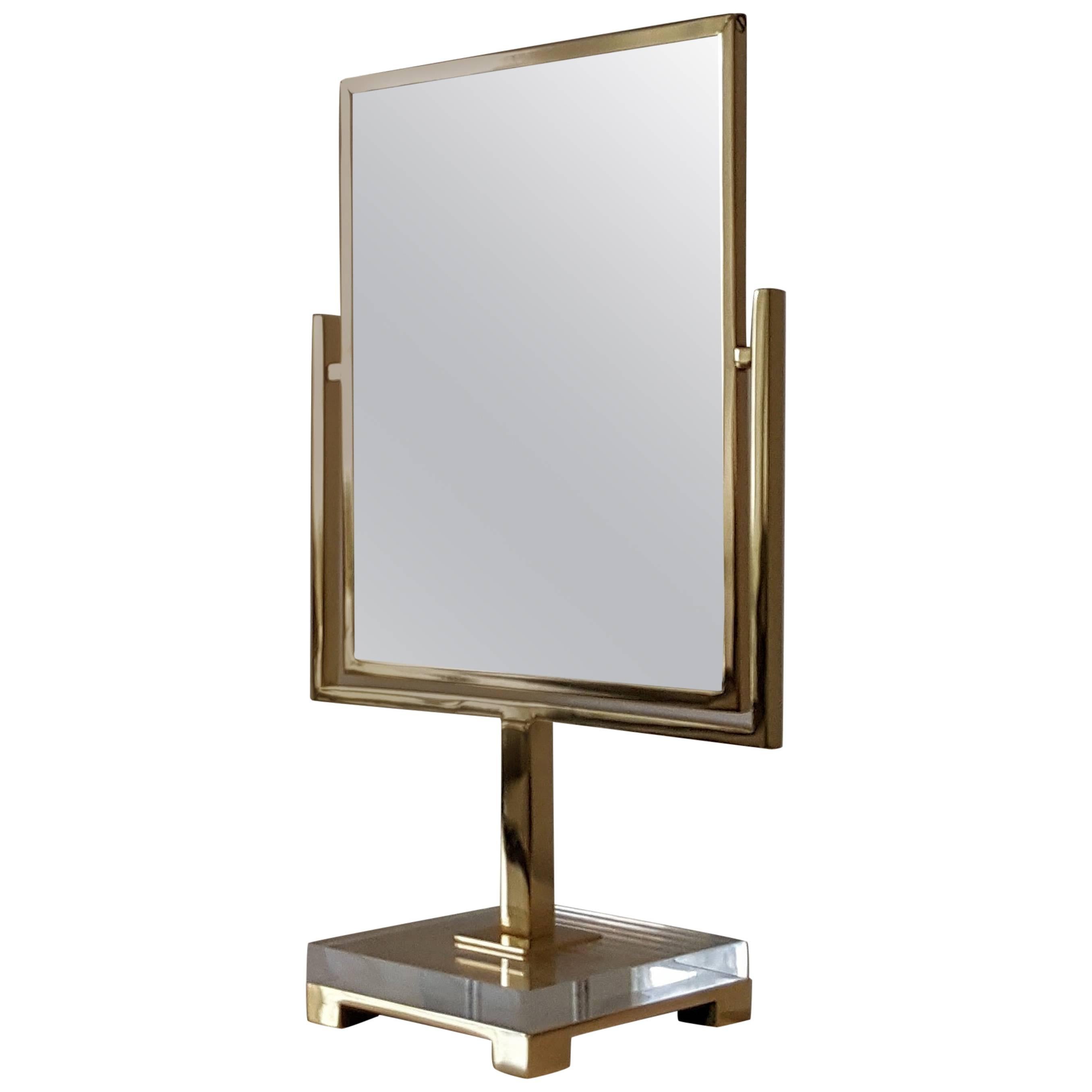 Two Sided Vanity Mirror by Charles Hollis Jones in Brass and Lucite, 1970s