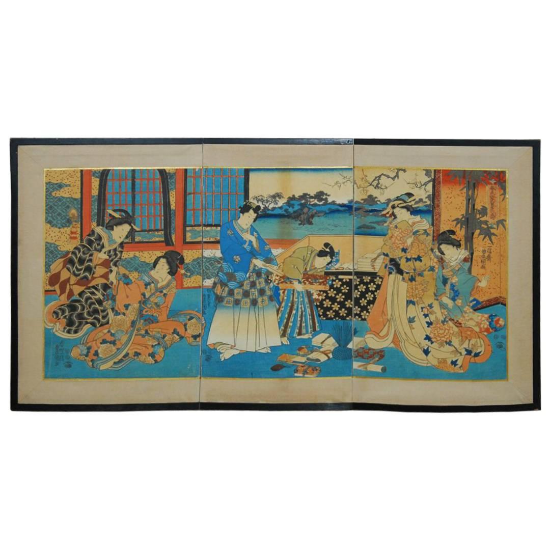 Utagawa Kunisada Japanese Ukiyo-E Woodblock Print Screen
