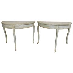 Pair of Swedish Rococo Demilune Bedside Tables or Console Dining Table 5