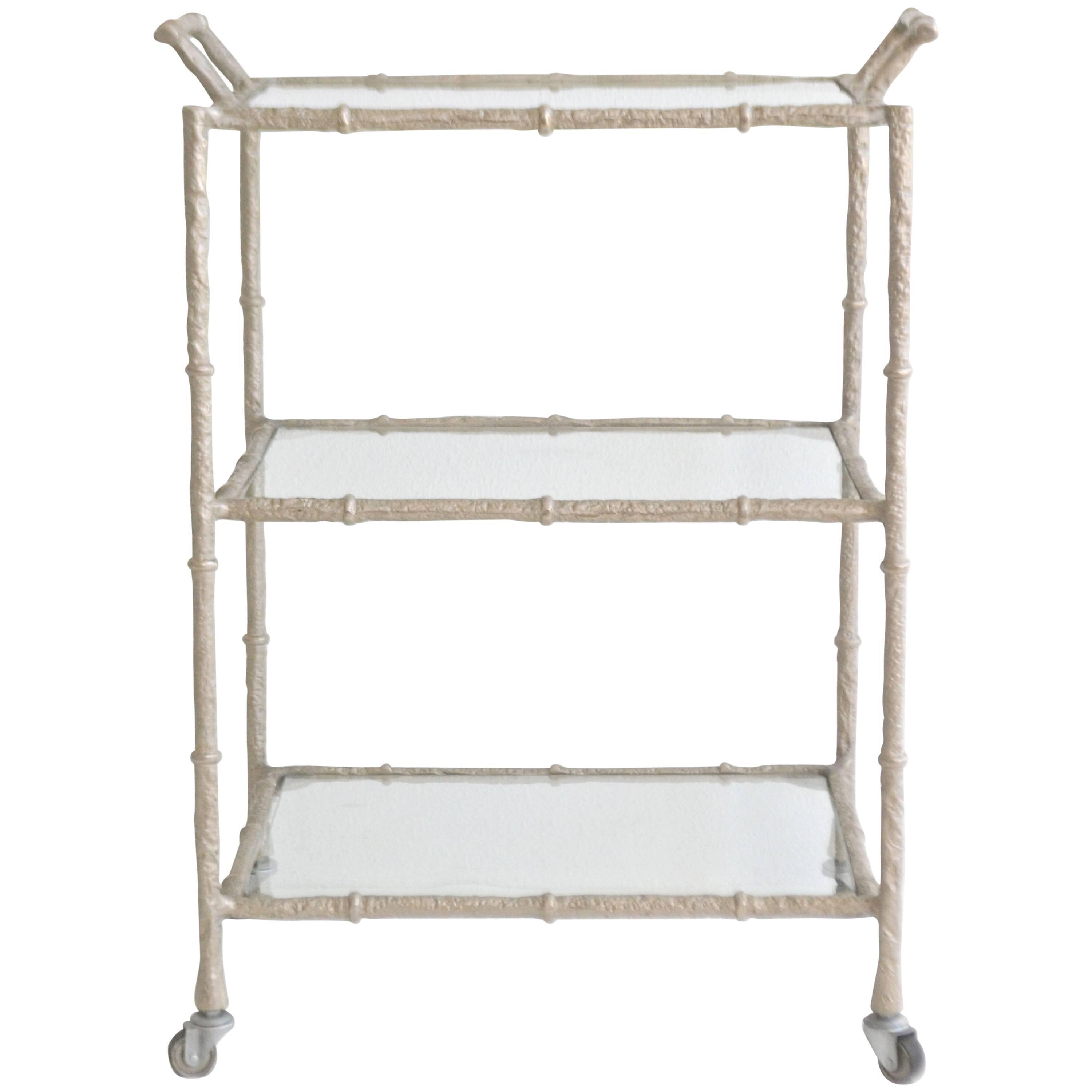 Faux Bamboo Three-Tiered Bar Cart For Sale