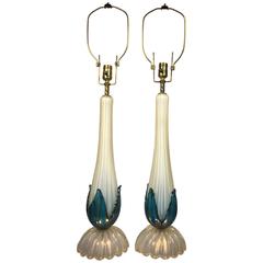 Exceptional Pair of Murano Glass Table Lamps by Seguso with Gold Leaf Inclusion Exceptional Pair of Murano Glass Table Lamps by Seguso with Gold Leaf Inclusion