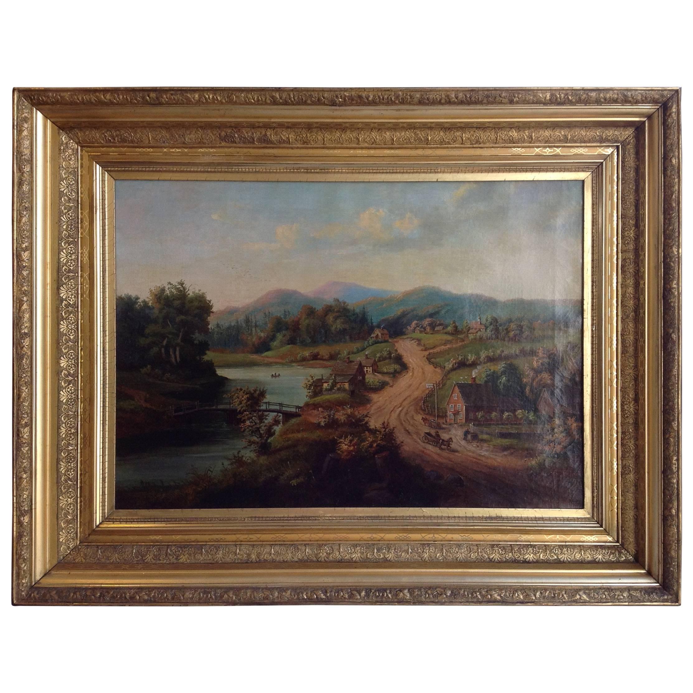 Hudson River Valley Townscape Early 19th Century For Sale