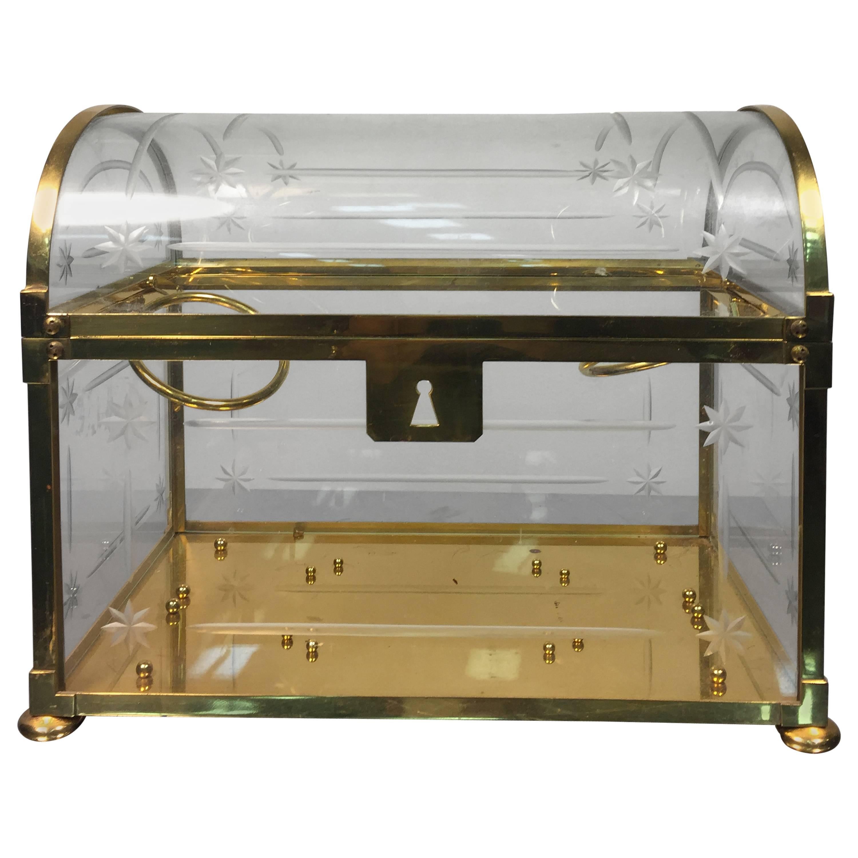 Beautiful Modern Italian Brass and Glass Box in the Manner of Gucci For Sale
