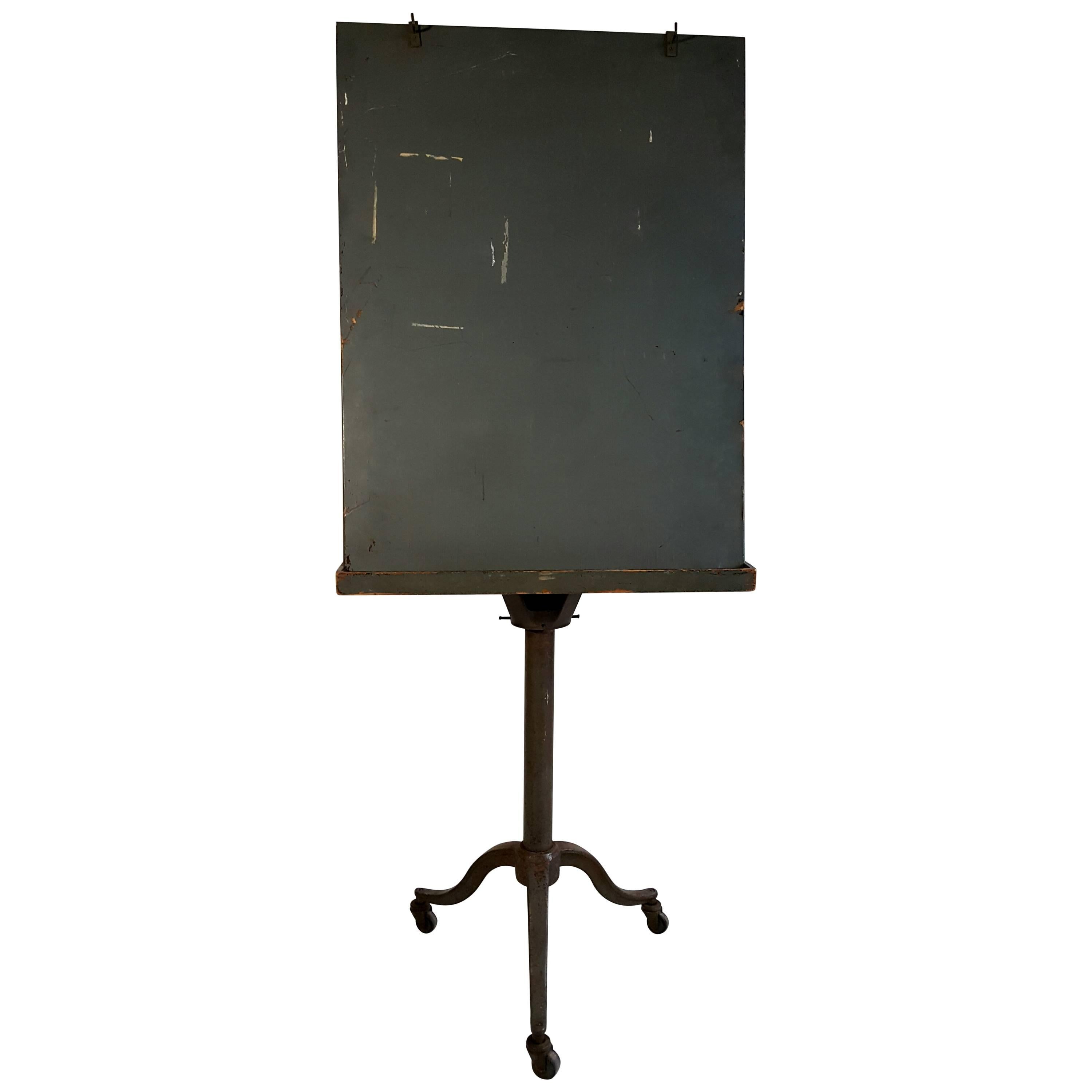 Unusual Industrial Double Sided Cast Iron and Wood Artist Easel, circa 1930s
