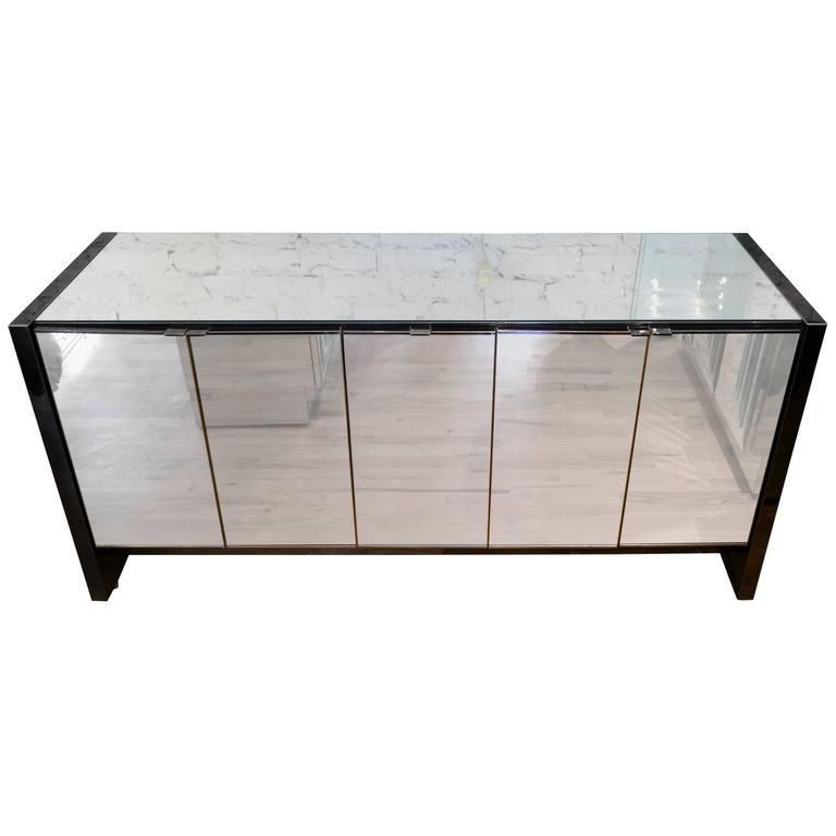 Ello Black Chrome and Mirrored FiveDoor Credenza at 1stDibs