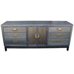 Retro Blue Aniline Dye Modern Dresser with Brass Hardware with Nine Drawers