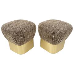 Pair of Brush Brass and Fabric Poufs by J. Robert Scott