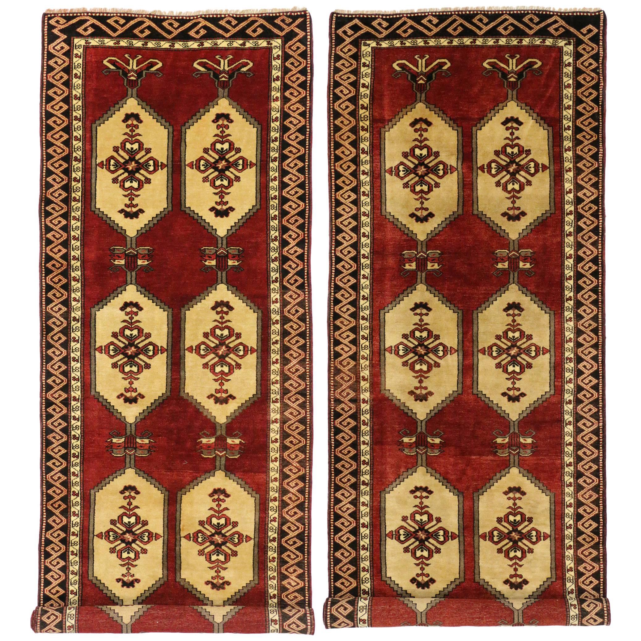 Pair of Vintage Turkish Oushak Runners with Art Deco Style