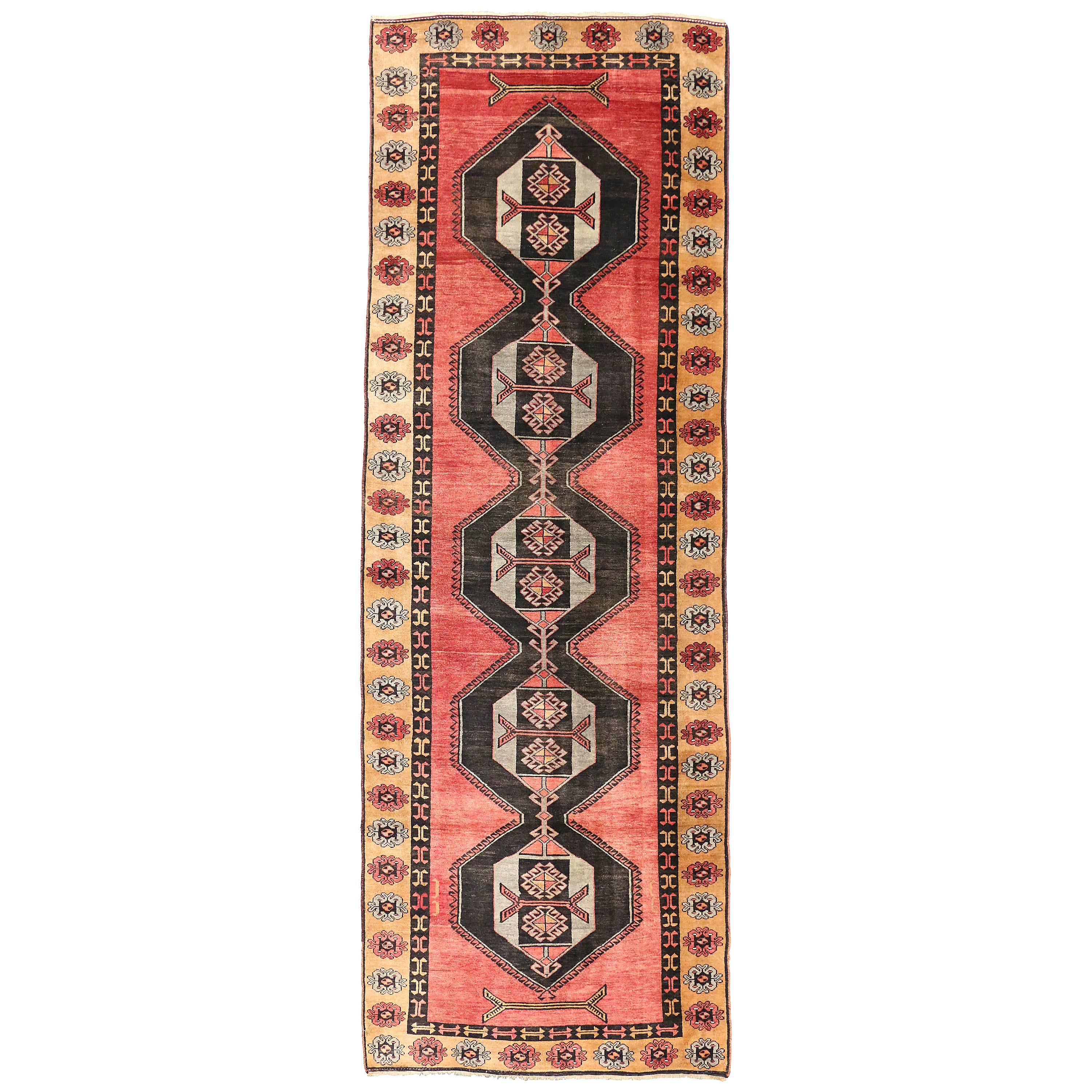 Vintage Turkish Oushak Runner with Mid-Century Modern and Art Deco Style