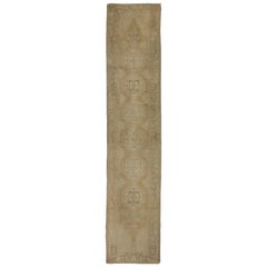 Used Turkish Oushak Runner with Monochromatic Mission Style