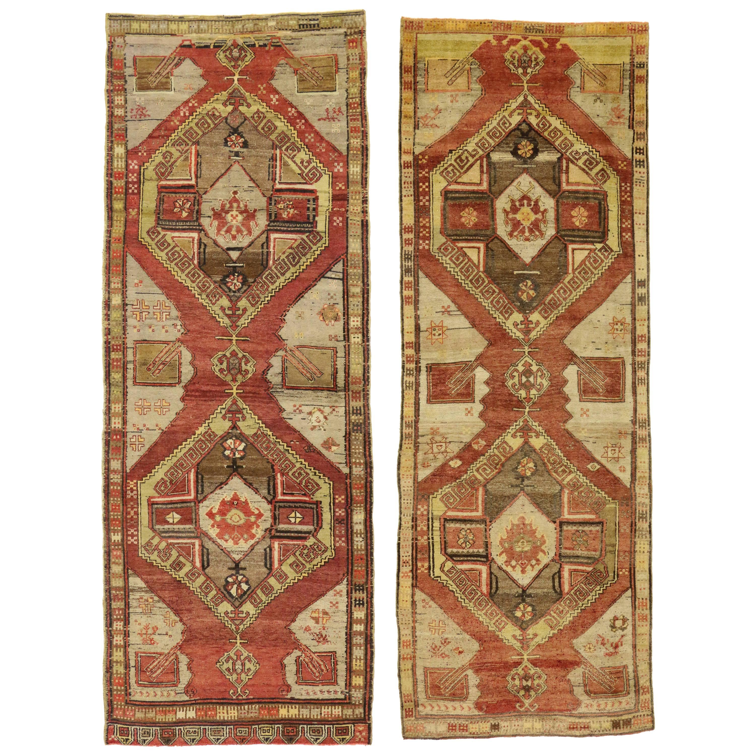 Pair of Vintage Turkish Oushak Runners with Mid-Century Modern Style