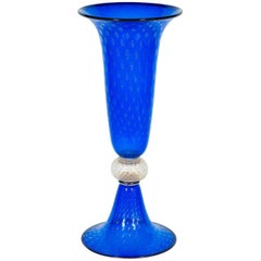 Giant Glass Vase in Murano Glass Blue color and Gold finishes Italy 1950s