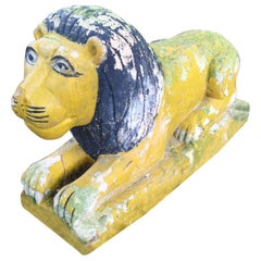 Polychromed Sculpted Stone Lion, circa 1950