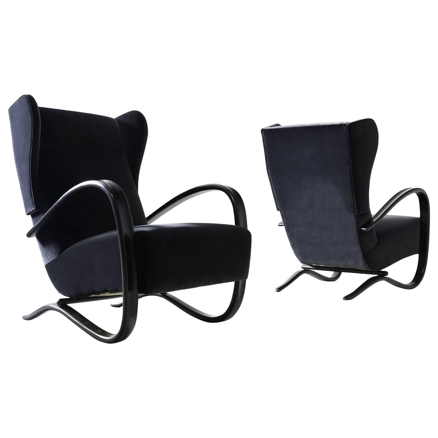 Jindrich Halabala Pair of Reupholstered Wingback Lounge Chairs