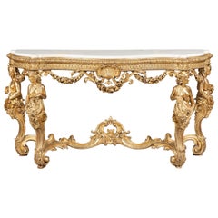 19th Century French Giltwood and White Marble Console Table