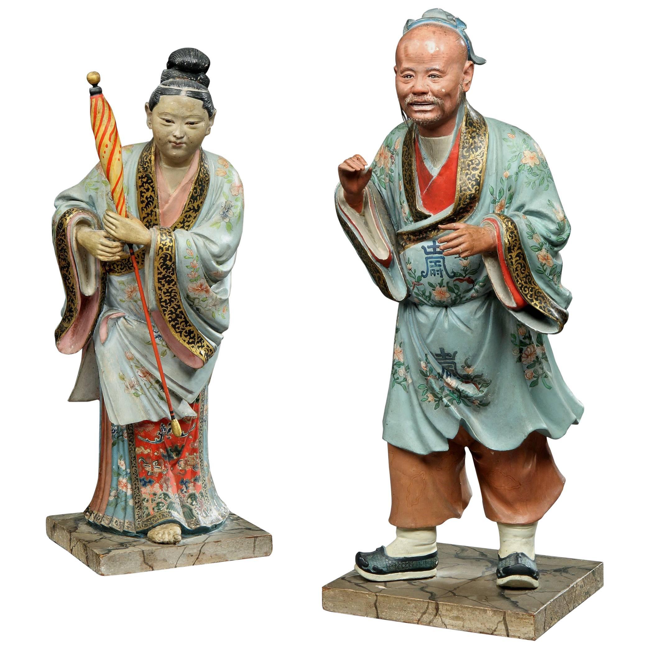 Pair of George III Polychrome Painted Chinese Figures '441001scf' For Sale