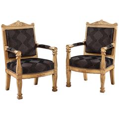 Pair of 19th Century French Giltwood and Black Velvet Armchairs 9